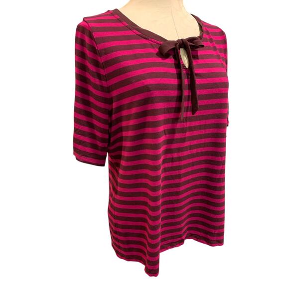 Size XL Talbots Womens Striped Raspberry Tie Neck Shirt - Picture 1 of 8